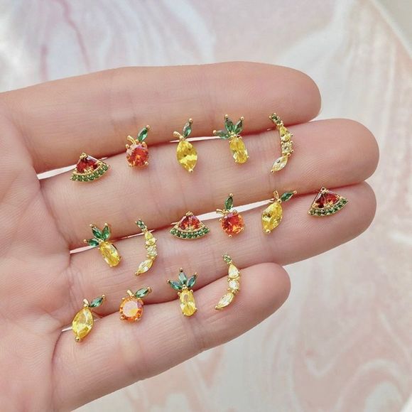 WATERMELON 18K GOLD PLATED RED & GREEN DIAMOND CUT CRYSTALS STUD EARRINGS MICRO - Picture 10 of 13